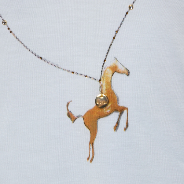 Pre Owned Escada White Horse Necklace Print Jersey Embellished Vest L