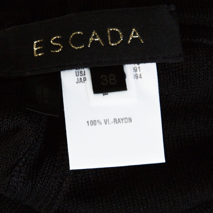 Pre Owned Escada Black Stretch Knit Fringed Hem Elasticized Waist Pants M 