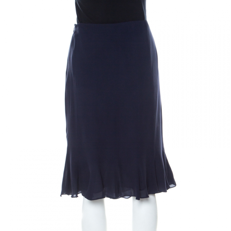Pre Owned Escada Navy Blue Silk Paneled Flutter Skirt M