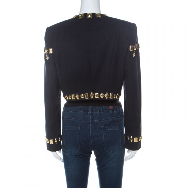 Pre Owned Escada Black Wool Gold Bead Embellished Vintage Jacket L