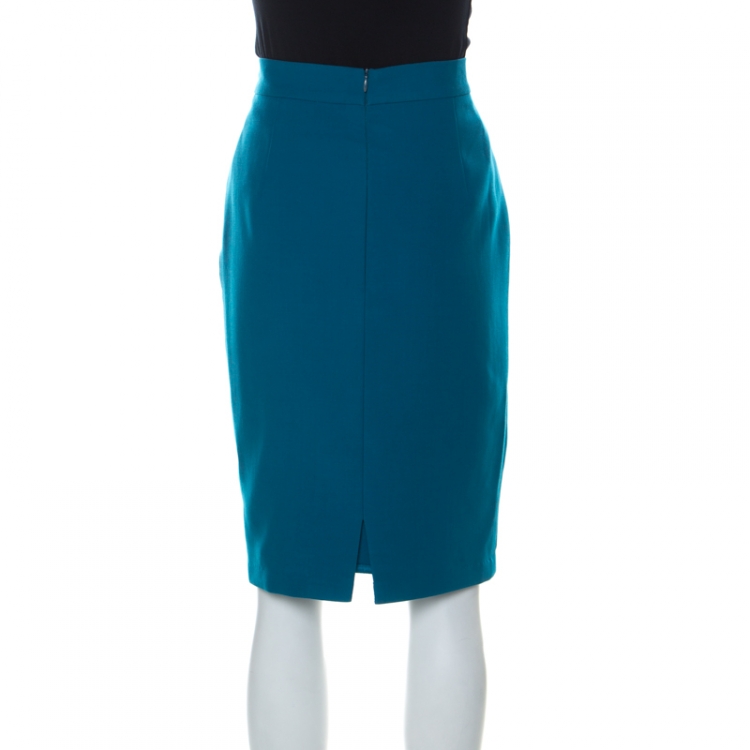 Pre Owned Escada Blue Wool Pencil Skirt M