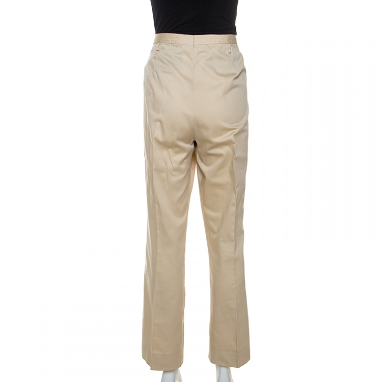 Pre Owned Escada Beige Cotton Straight Fit Trousers XL