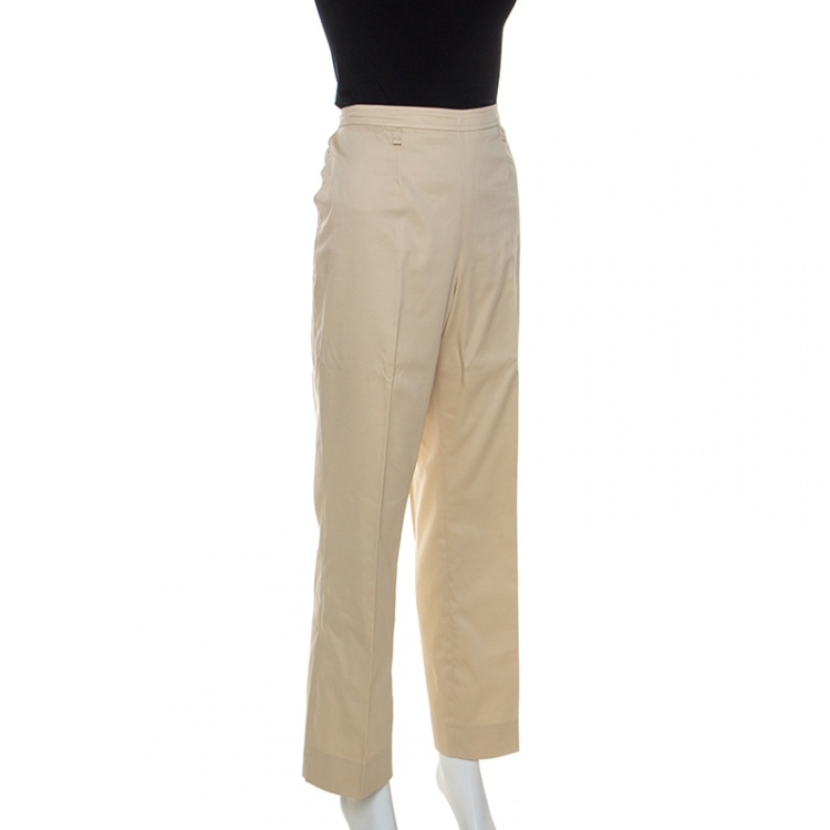Pre Owned Escada Beige Cotton Straight Fit Trousers XL