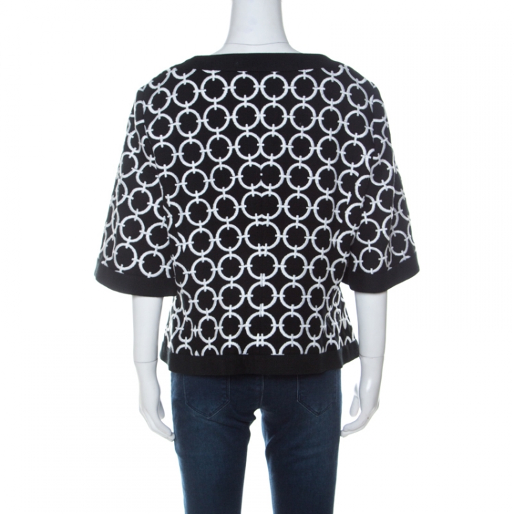 Pre Owned Escada Black Contrast Embroidery Knit Short Sleeve Jacket XL