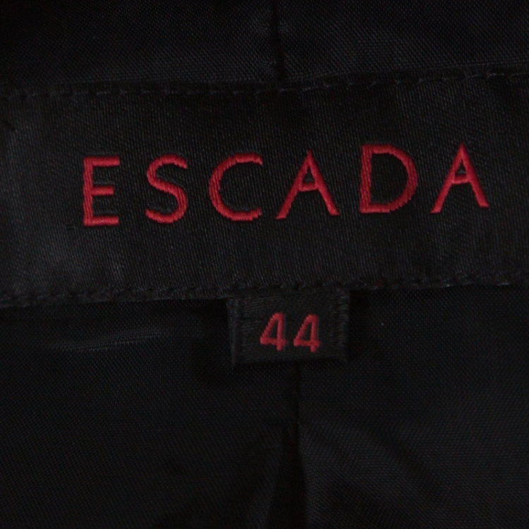 Pre Owned Escada Black Contrast Embroidery Knit Short Sleeve Jacket XL