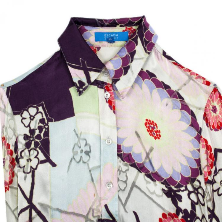 Pre Owned Escada Sport Floral Printed Silk Shirt S