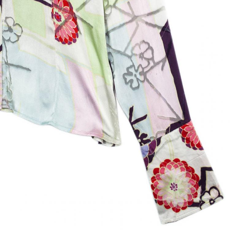 Pre Owned Escada Sport Floral Printed Silk Shirt S
