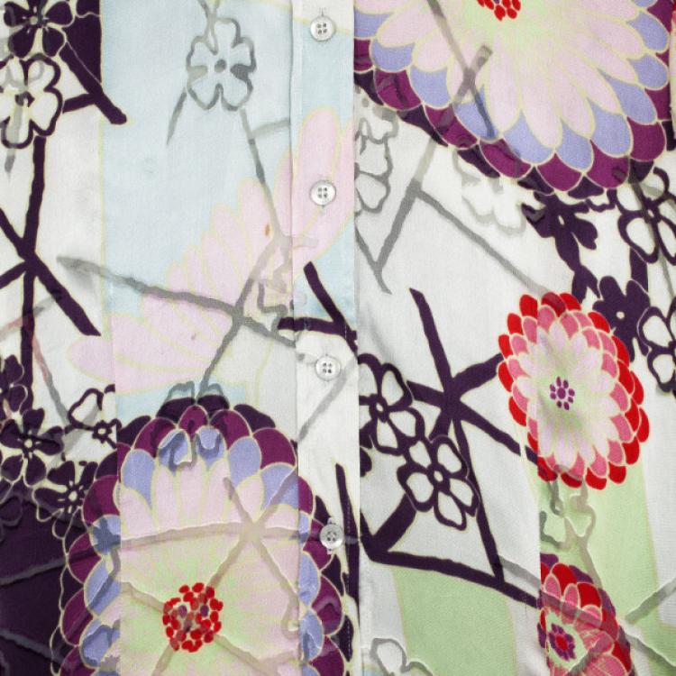 Pre Owned Escada Sport Floral Printed Silk Shirt S