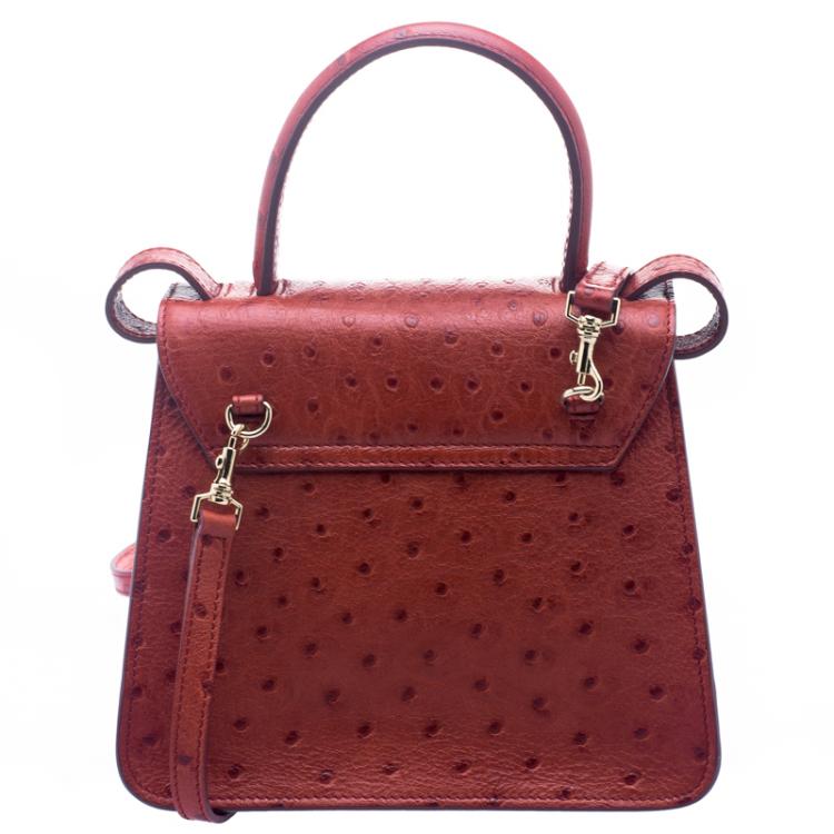 Escada Cherry Ostrich Embossed Leather Mini Top Handle Bag Escada | The ...