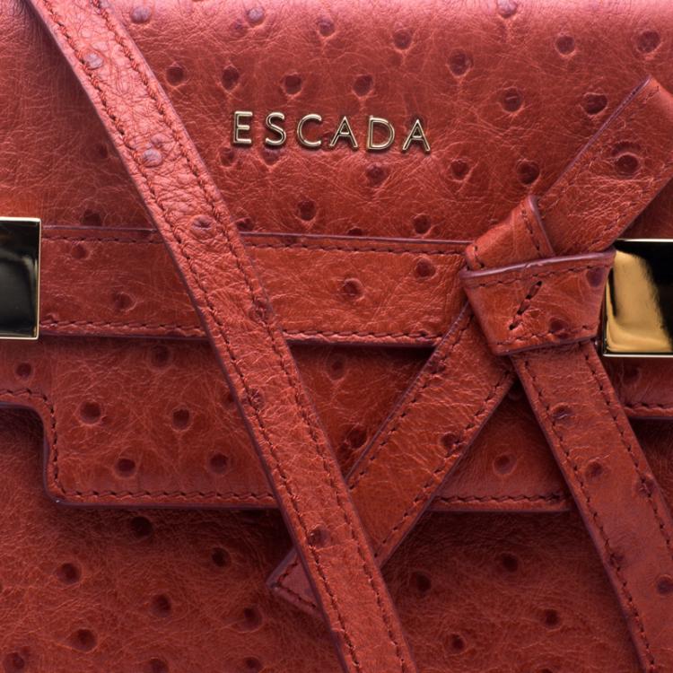 Pre Owned Escada Cherry Ostrich Embossed Leather Mini Top Handle Bag 