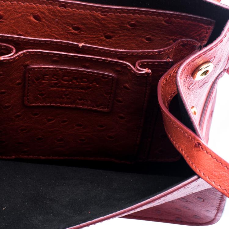 Pre Owned Escada Cherry Ostrich Embossed Leather Mini Top Handle Bag 