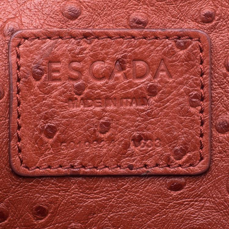 Pre Owned Escada Cherry Ostrich Embossed Leather Mini Top Handle Bag 