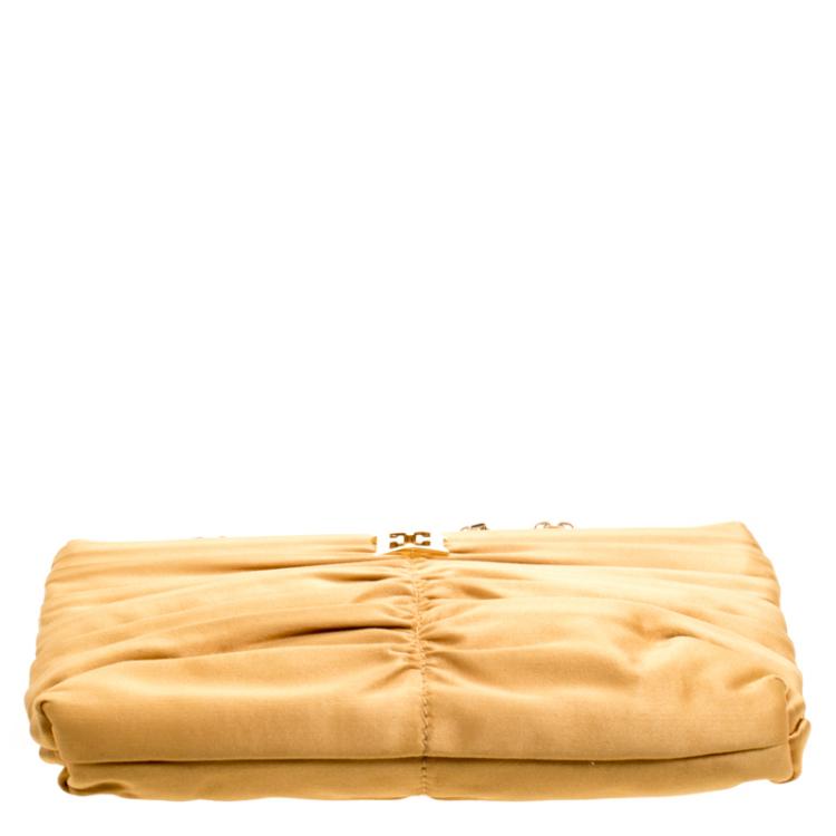 Pre Owned Escada Yellow Pleated Satin Chain Shoulder Bag