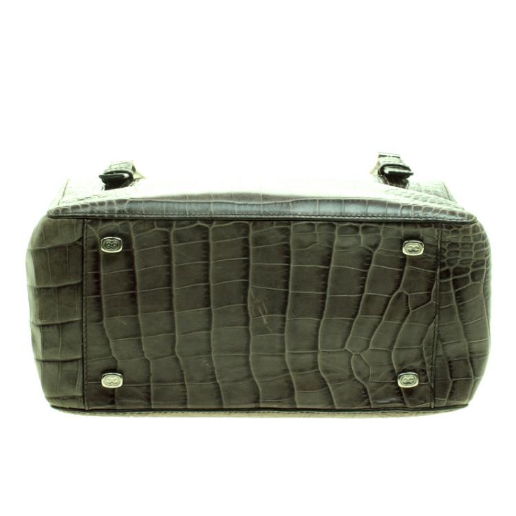 Pre Owned Escada Green Croc Embossed Leather Satchel