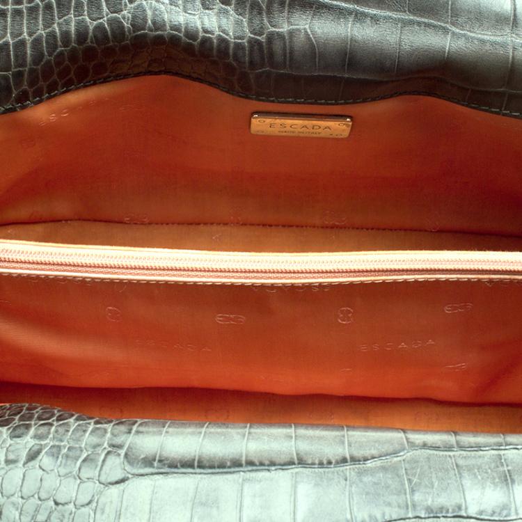 Pre Owned Escada Green Croc Embossed Leather Satchel