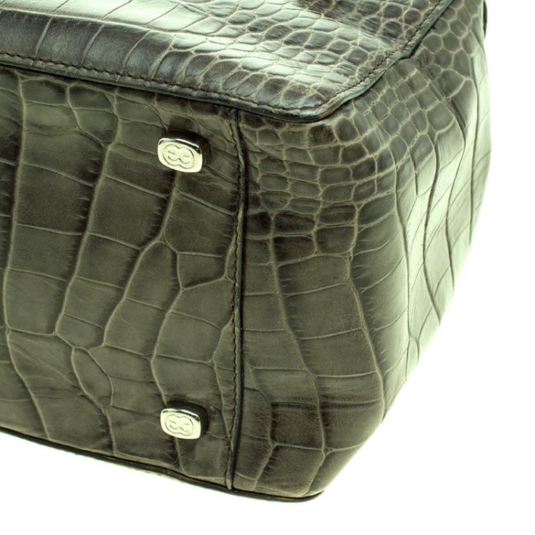 Pre Owned Escada Green Croc Embossed Leather Satchel