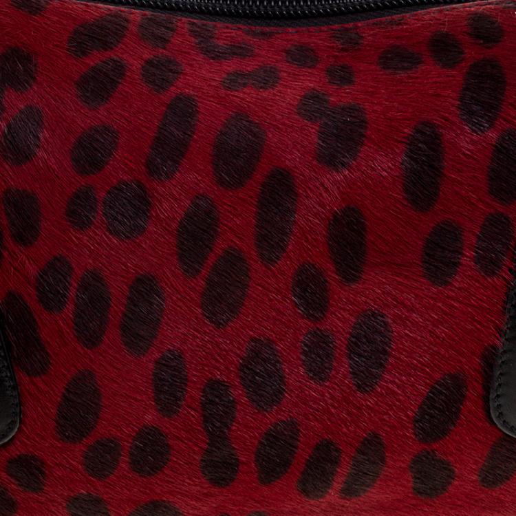 Pre Owned Escada Red/Black Leopard Print Calfhair and Leather Shoulder Bag