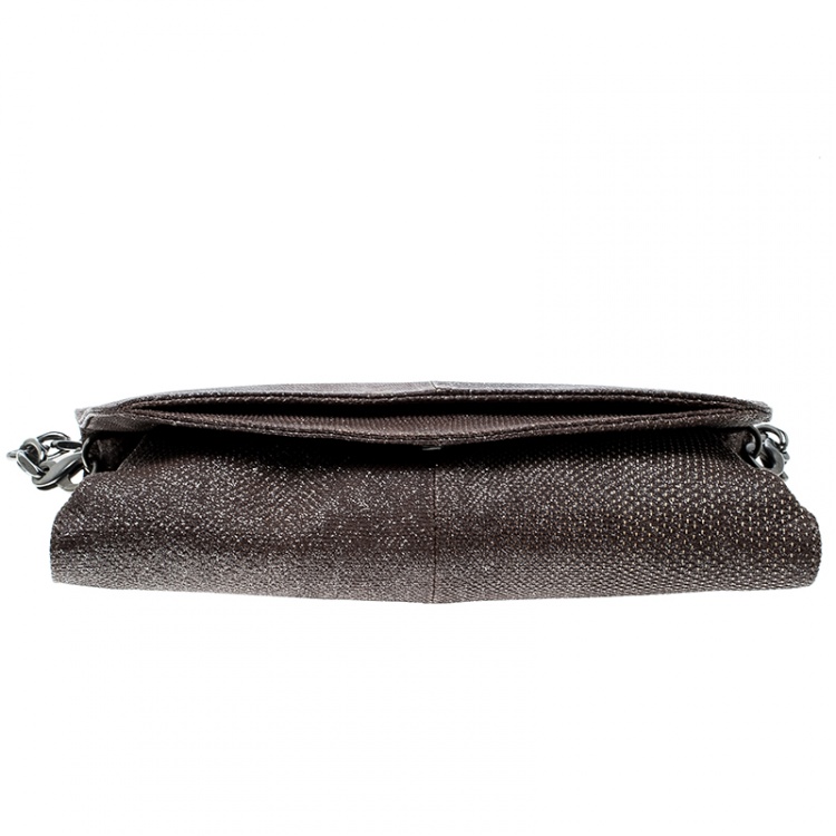 Pre Owned Escada Dark Beige Lizard Glitter Chain Clutch