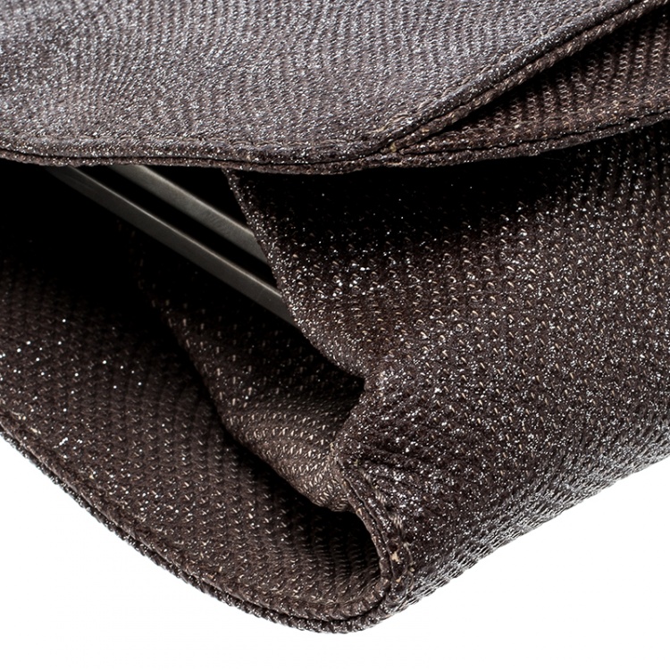 Pre Owned Escada Dark Beige Lizard Glitter Chain Clutch