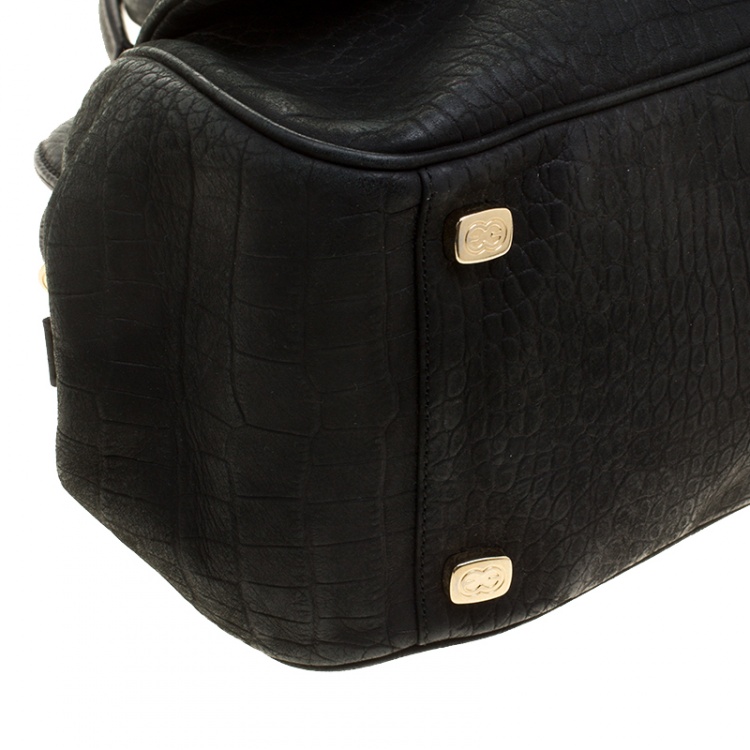 Pre Owned Escada Black Croc Embossed Leather Frame Satchel 