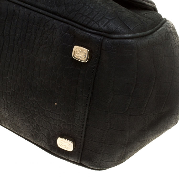 Pre Owned Escada Black Croc Embossed Leather Frame Satchel 