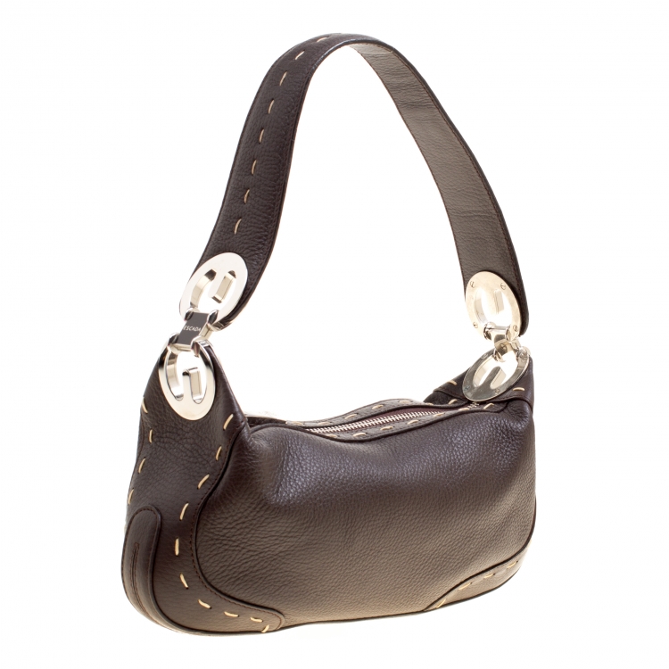 Pre Owned Escada Dark Brown Leather Small Eluna Shoulder Bag