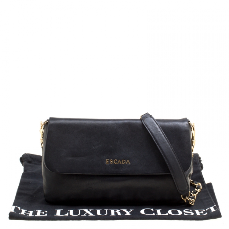 Pre Owned Escada Black Leather Flap Shoulder Bag