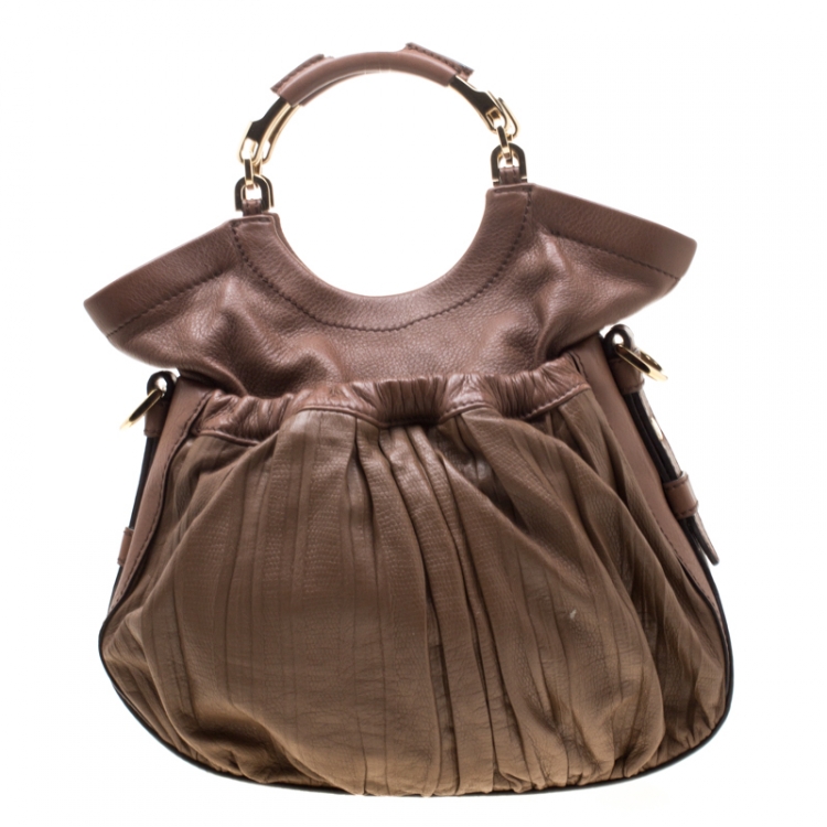 Pre Owned Escada Brown Pleated Leather Hobo