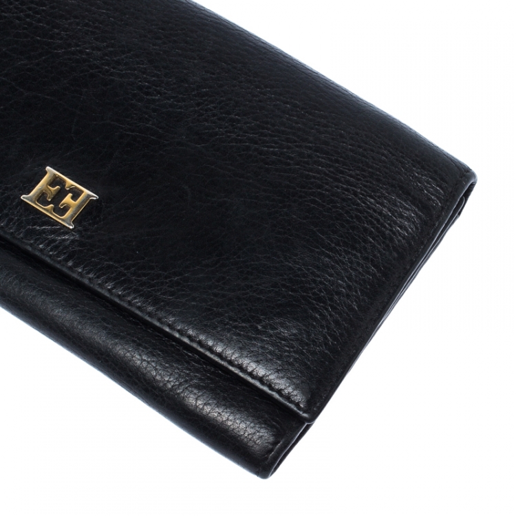 Pre Owned Escada Black Leather Flap Continental Wallet