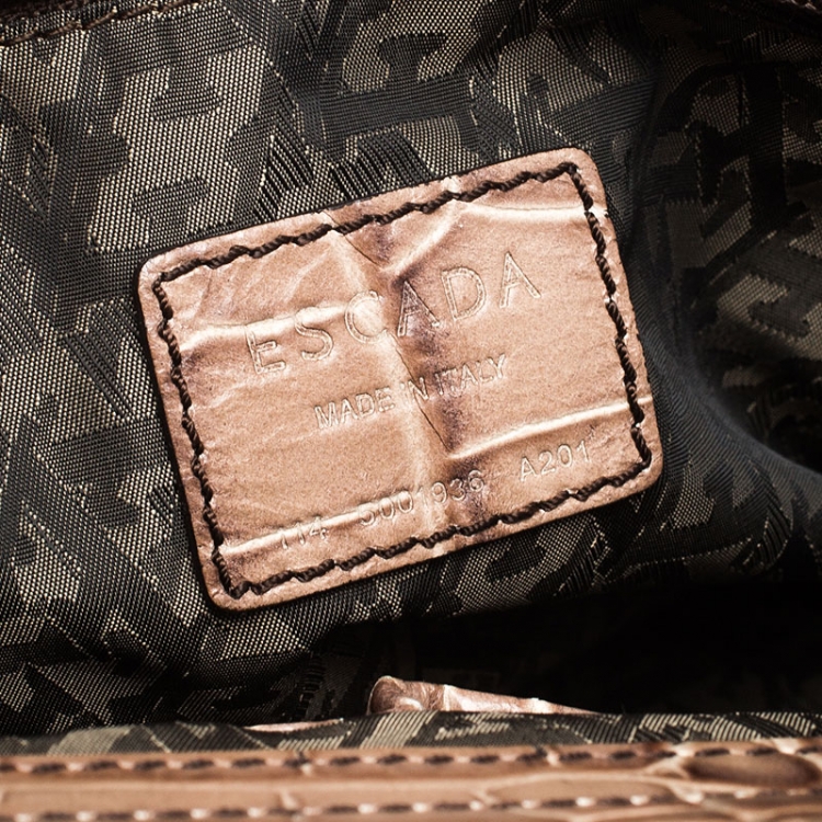 Pre Owned Escada Beige/Brown Croc Embossed Leather and Nubuck Tote