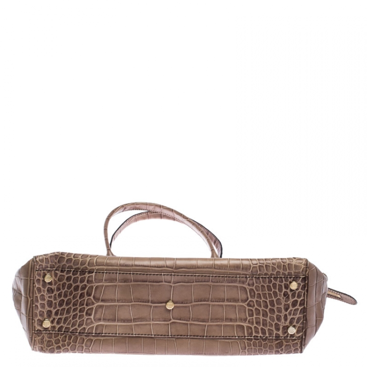 Pre Owned Escada Beige/Brown Croc Embossed Leather and Nubuck Tote