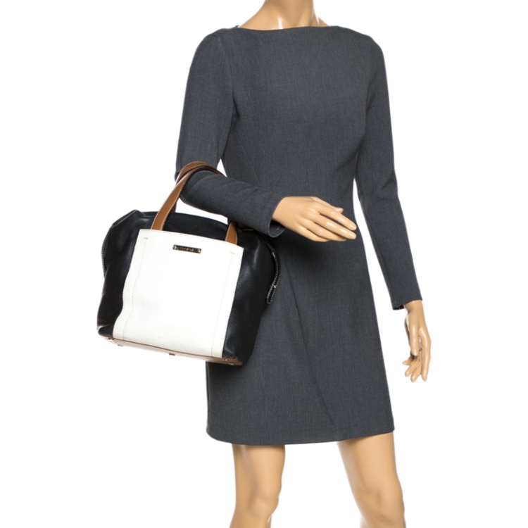 Pre Owned Escada Tri Color Leather Zip Satchel