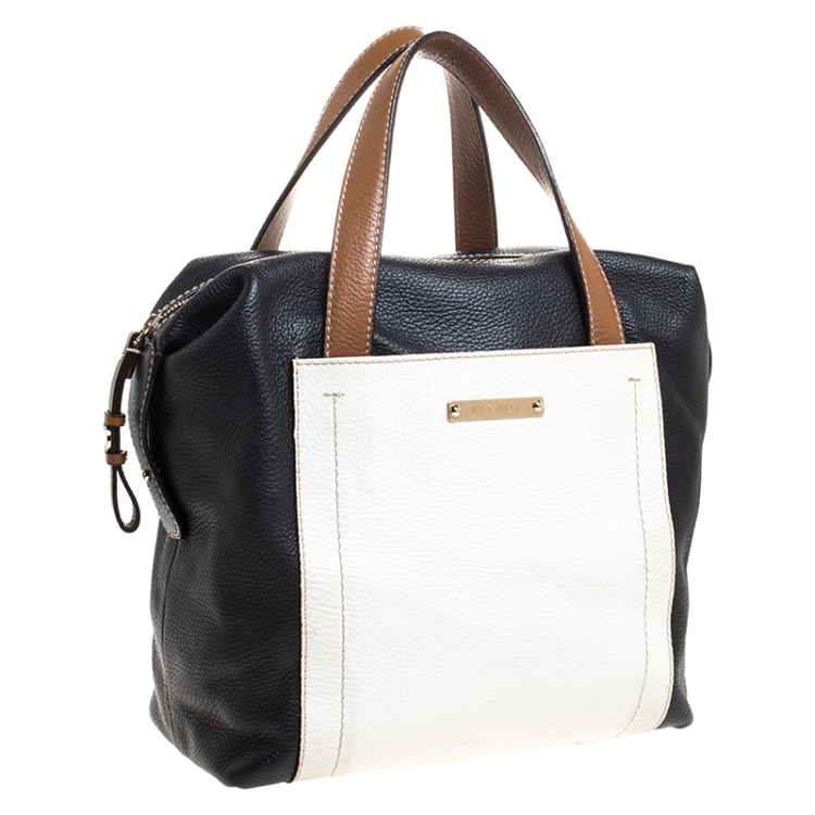 Pre Owned Escada Tri Color Leather Zip Satchel