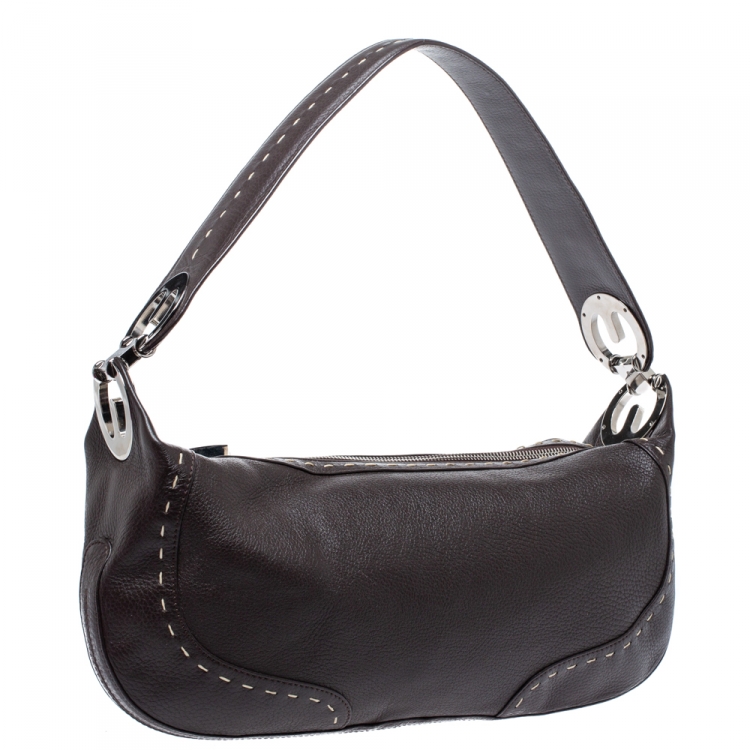 Pre Owned Escada Dark Brown Leather Eluna Shoulder Bag