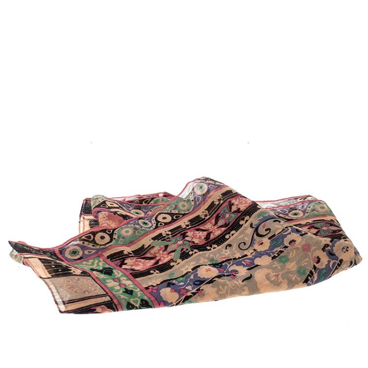 Pre Owned Etro Multicolor Printed Linen and Silk Stole
