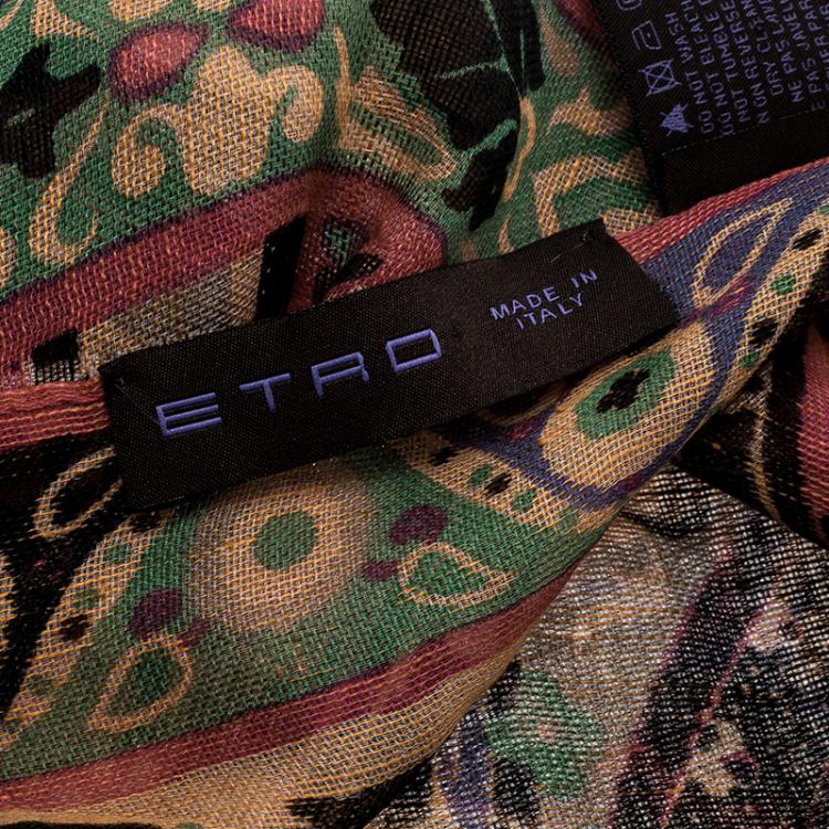 Pre Owned Etro Multicolor Printed Linen and Silk Stole