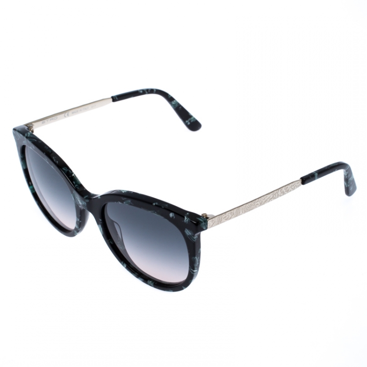 Pre Owned Etro Marble Green Gradient ET656S Cat Eye Sunglasses 