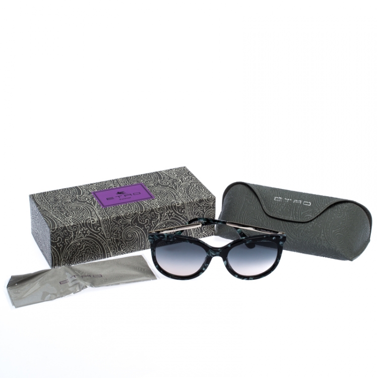 Pre Owned Etro Marble Green Gradient ET656S Cat Eye Sunglasses 
