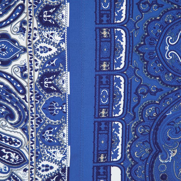 Pre Owned Etro Blue Paisley Printed Cotton Pleated Skirt L