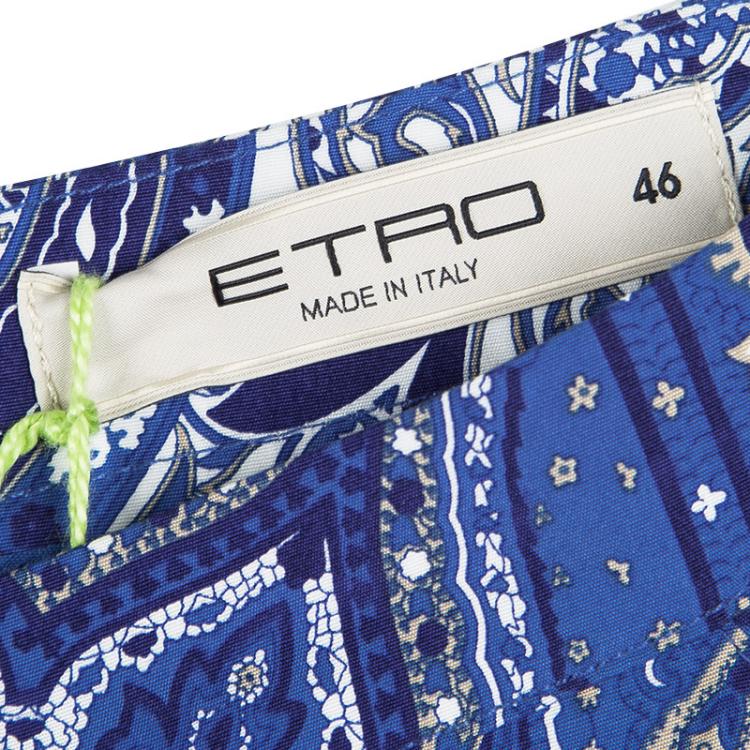 Pre Owned Etro Blue Paisley Printed Cotton Pleated Skirt L