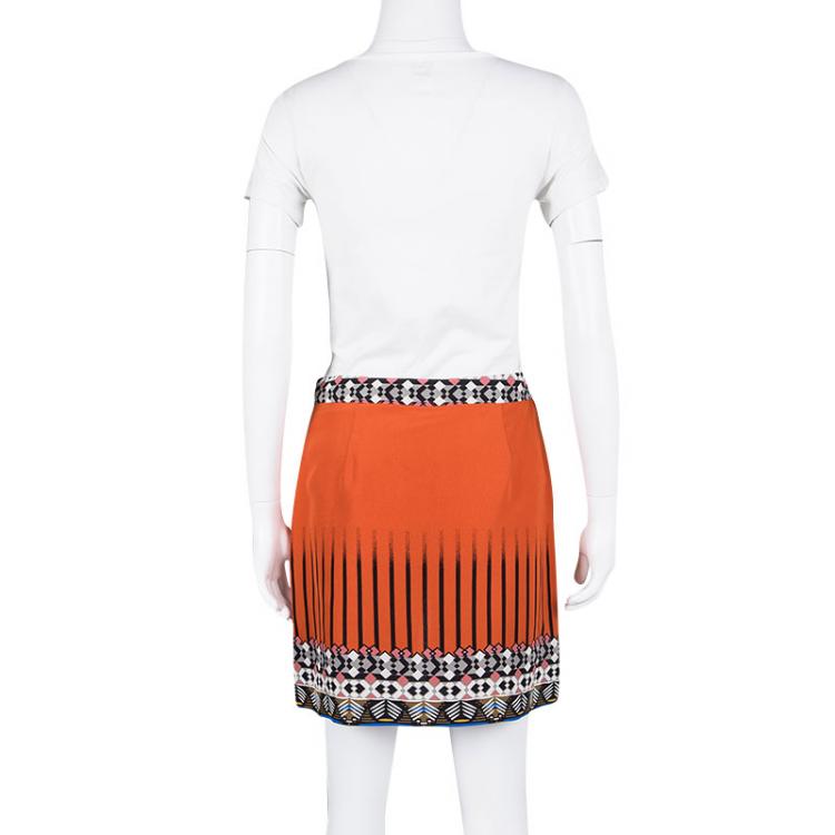 Pre Owned Etro Orange Printed Silk Mini Skirt-Shorts S