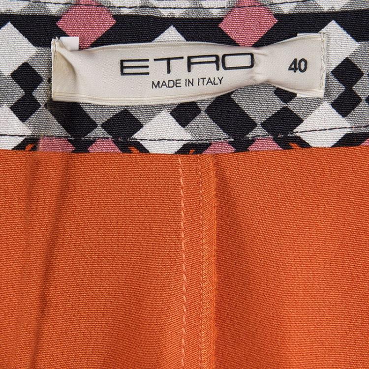 Pre Owned Etro Orange Printed Silk Mini Skirt-Shorts S