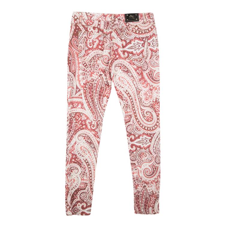 Pre Owned Etro Red Paisley Printed Denim Slim Fit Jeans M