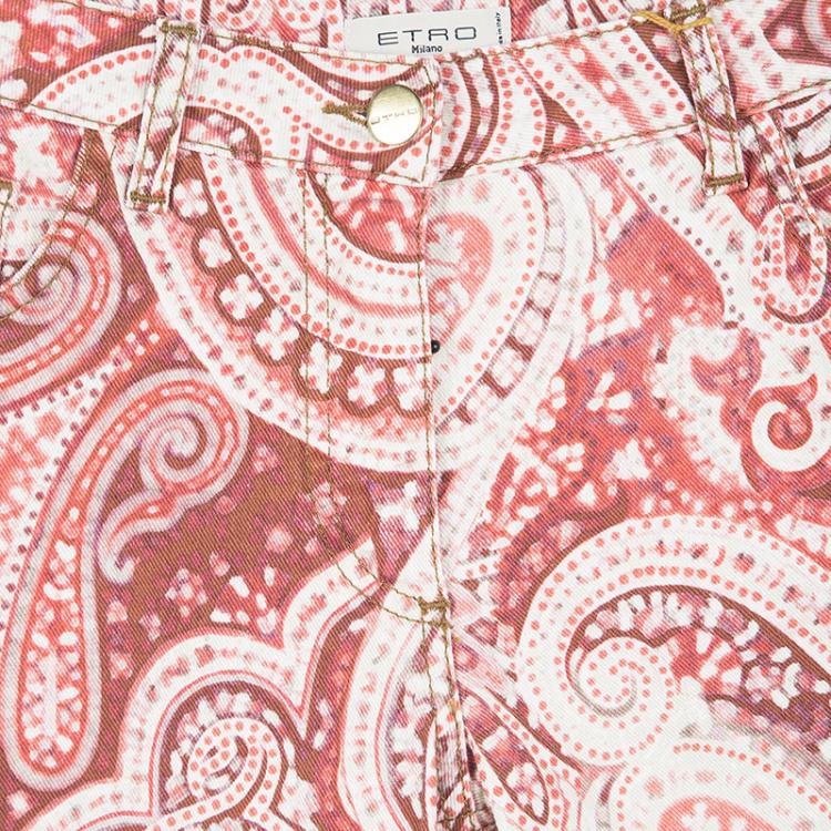 Pre Owned Etro Red Paisley Printed Denim Slim Fit Jeans M