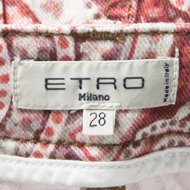 Pre Owned Etro Red Paisley Printed Denim Slim Fit Jeans M