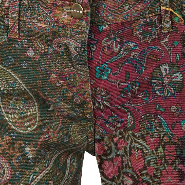 Pre Owned Etro Multicolor Floral and Paisley Print Slim Fit Denim Jeans L