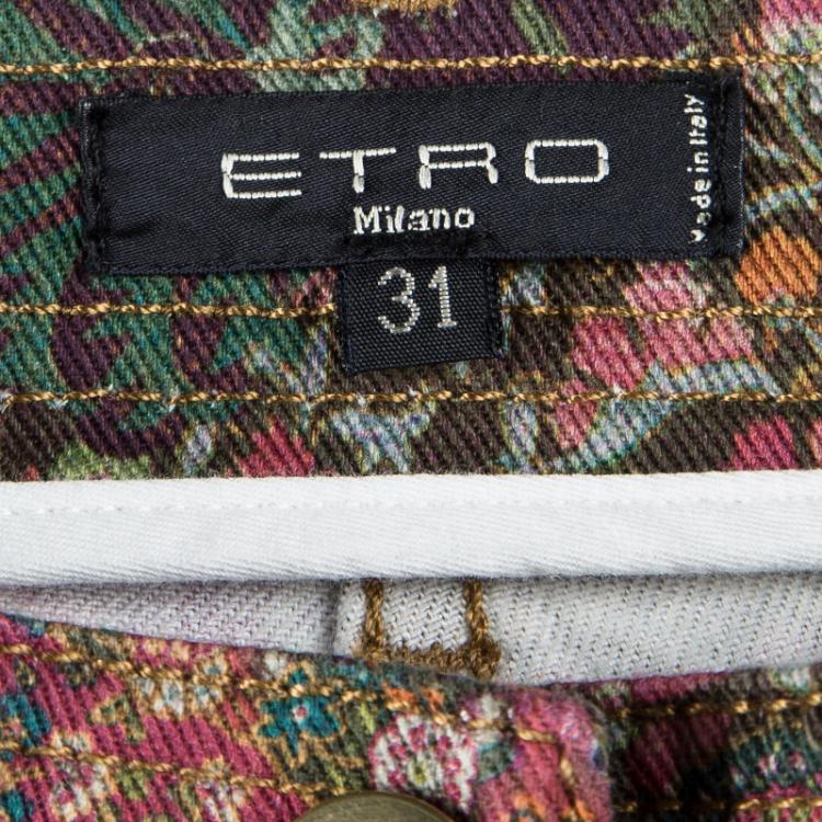 Pre Owned Etro Multicolor Floral and Paisley Print Slim Fit Denim Jeans L