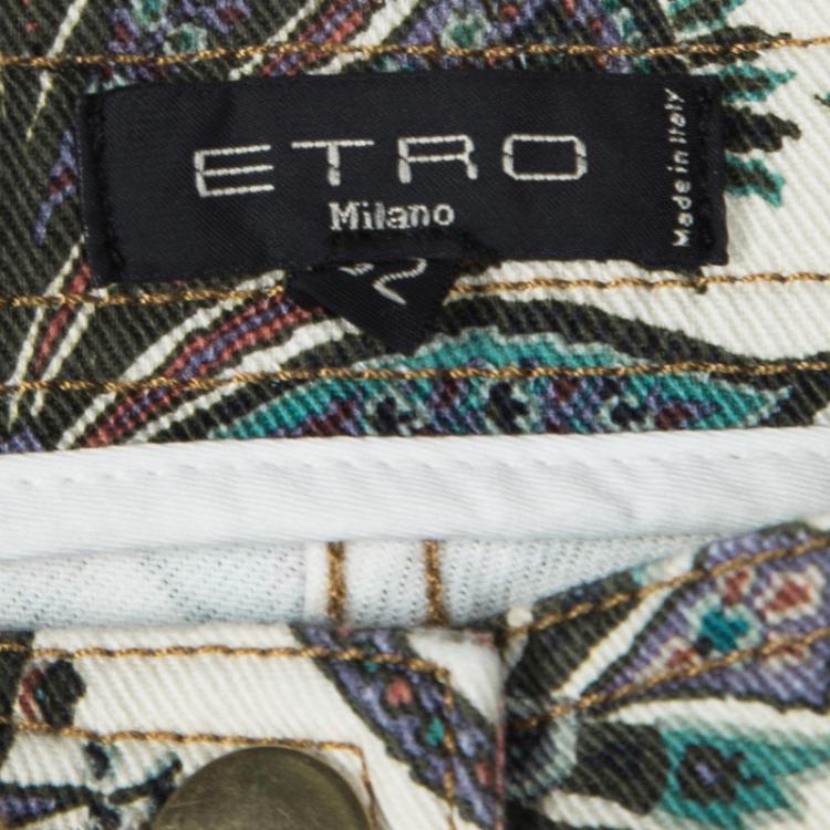 Pre Owned Etro Multicolor Paisley Print Slim Fit Denim Jeans XL