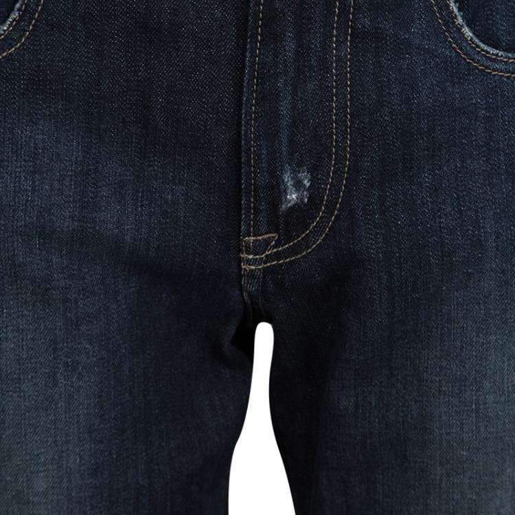 Pre Owned Etro Indigo Dark Wash Faded Effect Denim Patchwork Detail Distressed Jeans L