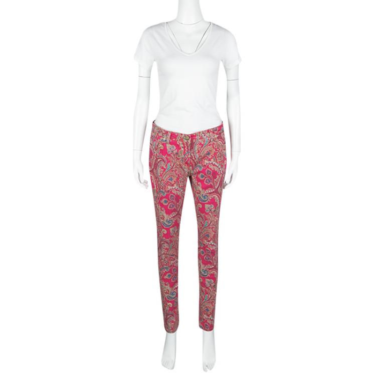 Pre Owned Etro Pink Paisley Print Slim Fit Denim Jeans L